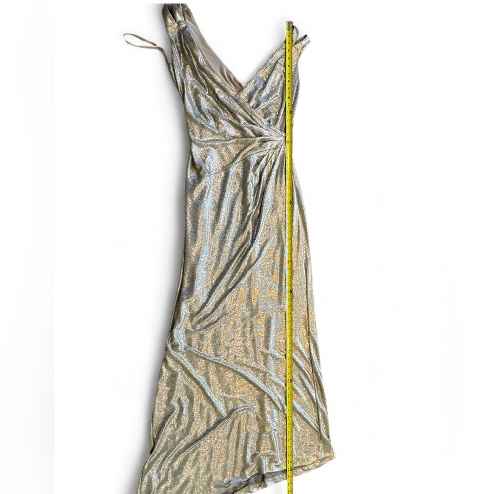 Lauren Ralph Lauren Metallic Silver Draped V Neck Maxi Gown Ruched Bodycon 14 - Picture 8 of 9